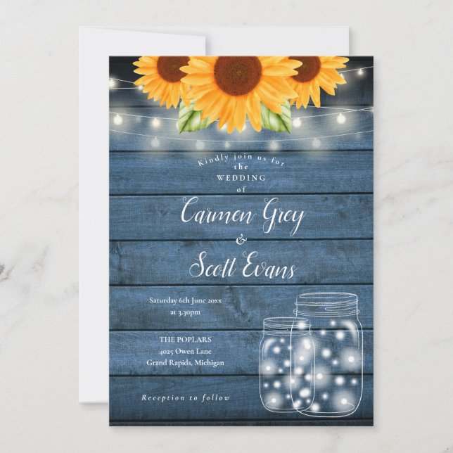Invitación Luces de Cuerda de Flores de Girasoles en Tarro de (Anverso)