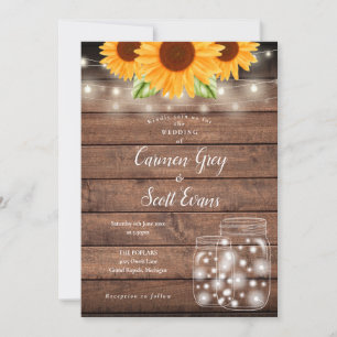 Invitación Luces de Cuerda de Flores de Girasoles en Tarro de