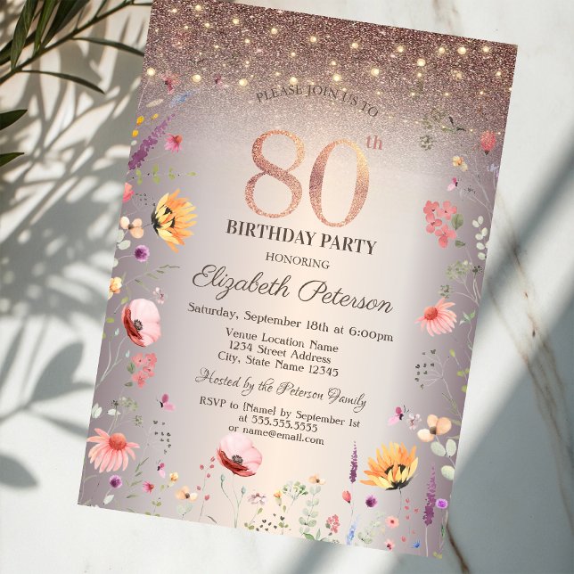 Invitación Luces de Cuerda de Flores Silvestres Chic Cumpleañ (Subido por el creador)