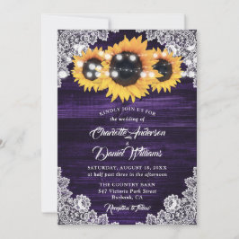 Invitación Luces de Cuerda de Girasol Morado con Encaje de Ma