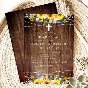 Invitación Luces de Cuerda de Girasol Rústico Cruz de Madera 
