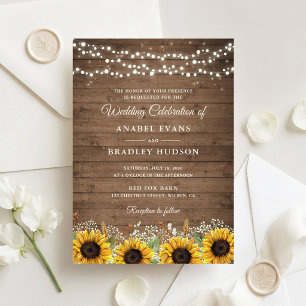 Invitación Luces de Cuerda de Girasoles de Madera Rústica par