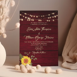 Invitación Luces de Cuerda de Girasoles Rústicos Bodas Borgoñ