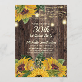 Invitación Luces de Cuerda de Girasoles Rústicos Cumpleaños 3