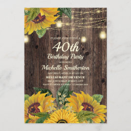 Invitación Luces de Cuerda de Girasoles Rústicos Cumpleaños 4