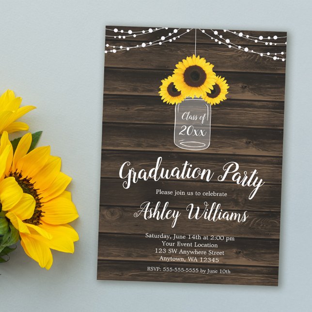 Invitación Luces de Cuerda de Girasoles Rústicos Fiesta de Gr (Subido por el creador)