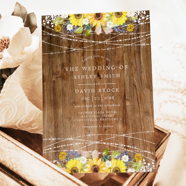 Invitación Luces de Cuerda de Girasoles Rústicos para Boda Fl (Subido por el creador)