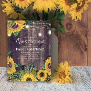 Invitación Luces de Cuerda de Girasoles Rústicos Quinceañera 