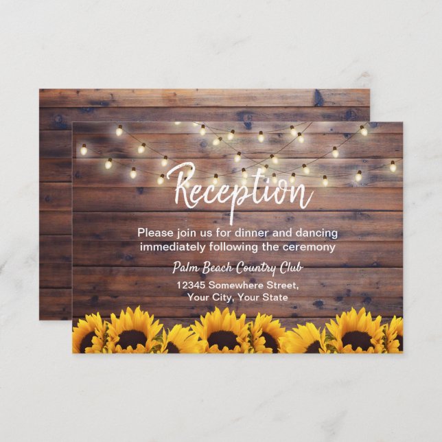 Invitación Luces de Cuerda de Girasoles Rústicos Recepción de (Anverso / Reverso)