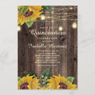 Invitación Luces de Cuerda de Girasoles Rústicos Sorpresa Qui