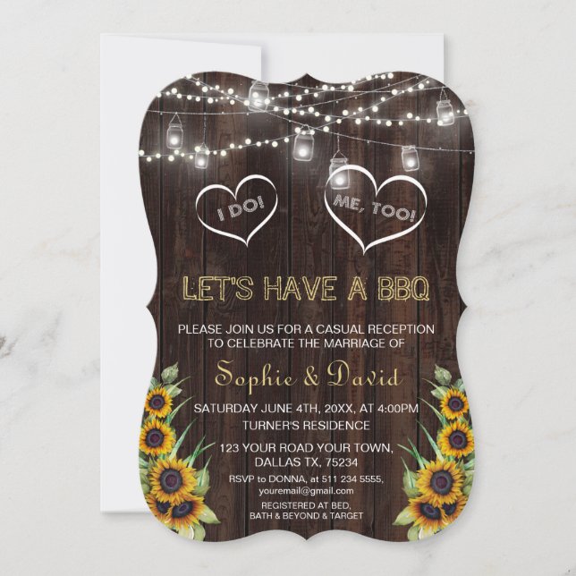 Invitación Luces de Cuerda de Girasoles Rústicos Yo HAGO BBQ (Anverso)