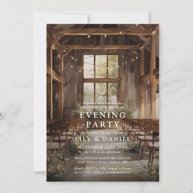 Invitación Luces de Cuerda de Granero Rústico Boda Fiesta Noc (Anverso)