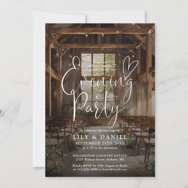 Invitación Luces de Cuerda de Granero Rústico Boda Fiesta Noc (Anverso)