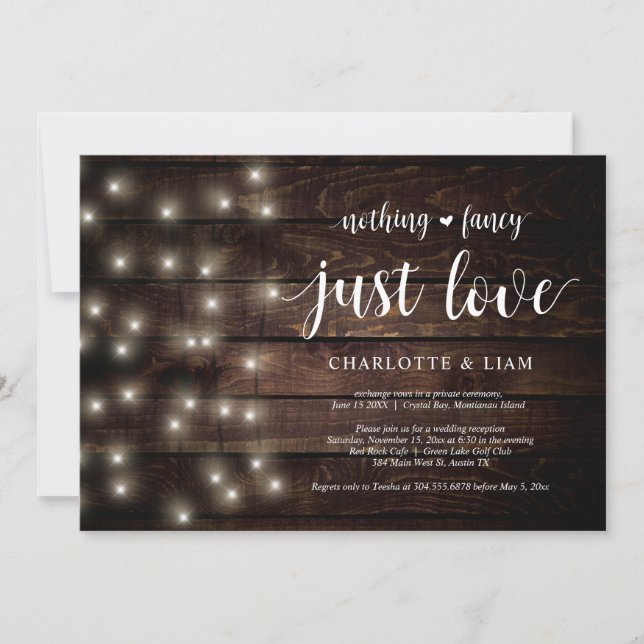 Invitación Luces de Cuerda de Granja Rústica, Boda Fiesta de  (Anverso)
