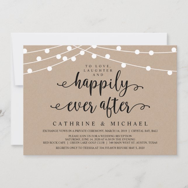 Invitación Luces de Cuerda de Granja Rústica, Boda Kraft Elop (Anverso)