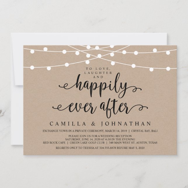Invitación Luces de Cuerda de Granja Rústica, Boda Kraft Elop (Anverso)