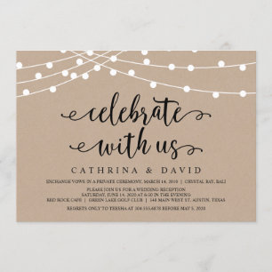 Invitación Luces de Cuerda de Granja Rústica, Boda Kraft Elop