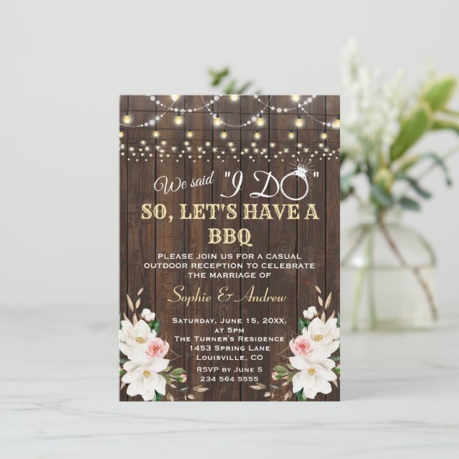 Invitación Luces de cuerda de grano de Magnolia blanca despué (Anverso de pie)