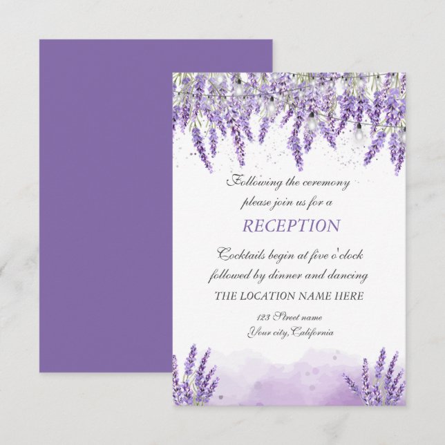 Invitación Luces de Cuerda de Lavanda con Acuarela para Recep (Anverso / Reverso)