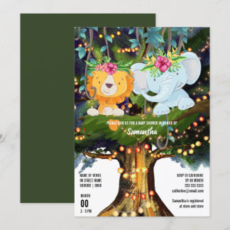 Invitación Luces de cuerda de león elefante de selva tropical