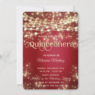 Invitación Luces de cuerda de lujo rojo brillo de oro