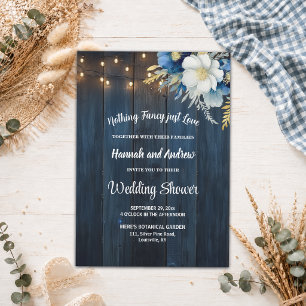 Invitación Luces de Cuerda de Madera Azul Just Love para Boda