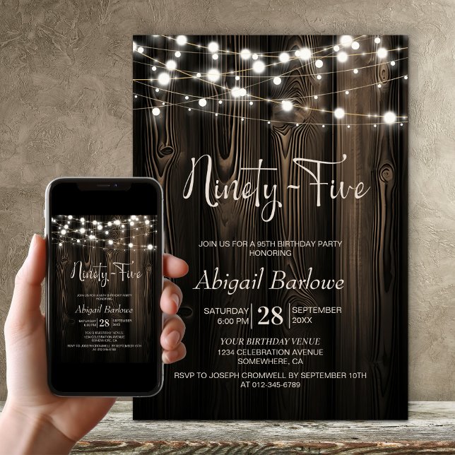 Invitación Luces de Cuerda de Madera Cumpleaños 95 (Subido por el creador)