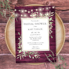 Invitación Luces de Cuerda de Madera de Borgoña para Bridal S