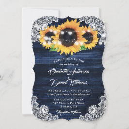 Invitación Luces de Cuerda de Madera de Girasol Azul Marino p