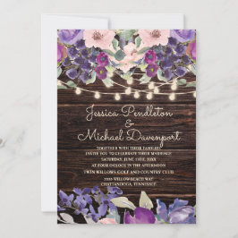 Invitación Luces de Cuerda de Madera de Granero Rústico Flora