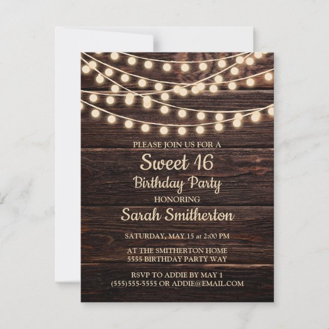 Invitación Luces de Cuerda de Madera de Granero Rústico Invit (Anverso)