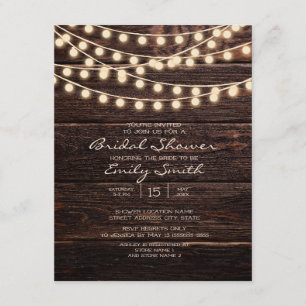 Invitación Luces de Cuerda de Madera de Granero Rústico para