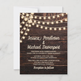 Invitación Luces de Cuerda de Madera de Granero Rústico para