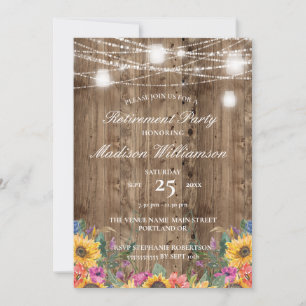 Invitación Luces de Cuerda de Madera de Granero y Jubilación 