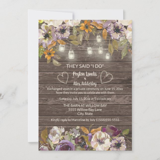 Invitación Luces de Cuerda de Madera Floral Crema Oxidada Elo (Anverso)