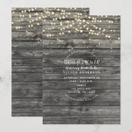 Invitación Luces de Cuerda de Madera Gris Rústico para Fiesta