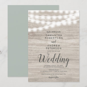 Invitación Luces de cuerda de madera marrón rustica simple bo