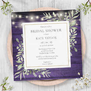 Invitación Luces de Cuerda de Madera Morada para Verde Bridal