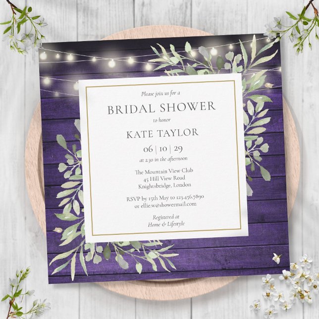 Invitación Luces de Cuerda de Madera Morada para Verde Bridal (Subido por el creador)