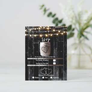 Invitación Luces de Cuerda de Madera Negra Barril Respuesta a