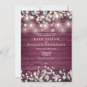 Invitación Luces de Cuerda de Madera Roja Verde Floral Boda