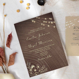 Invitación Luces de Cuerda de Madera Rústica Boda Vintage