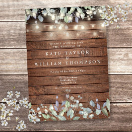 Invitación Luces de Cuerda de Madera Rústica Bodas Florales V
