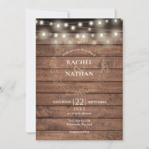 Invitación Luces de Cuerda de Madera Rústica Corona de Laurel