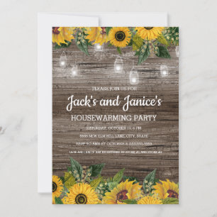 Invitación Luces de Cuerda de Madera Rústica de Girasoles par