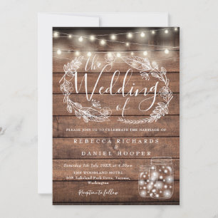 Invitación Luces de Cuerda de Madera Rústica en Tarros de Mas
