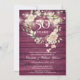 Invitación Luces de Cuerda de Madera Rústica Floral 50 Aniver