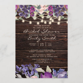 Invitación Luces de Cuerda de Madera Rústica Floral Nupcial P