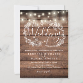 Invitación Luces de Cuerda de Madera Rústica Guión Foto Boda