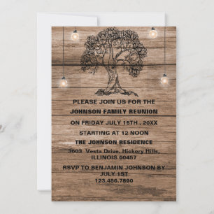 Invitación Luces de Cuerda de Madera Rústica & Luces de Árbol